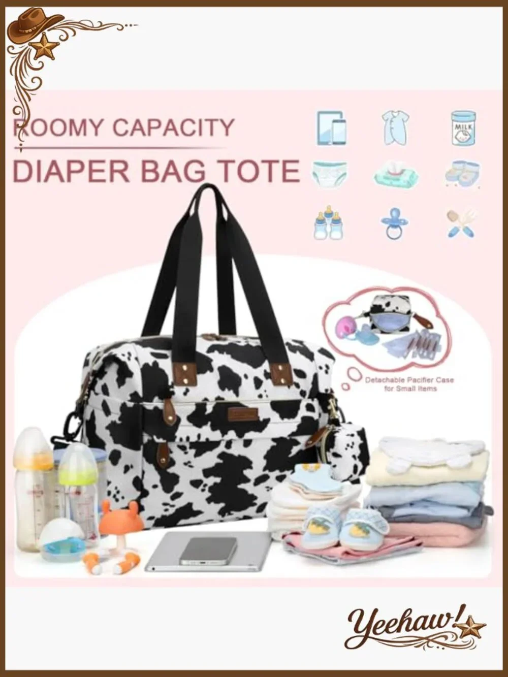 Waterproof Polyester Diaper Bag Tote with Pacifier Case and Stroller Clips